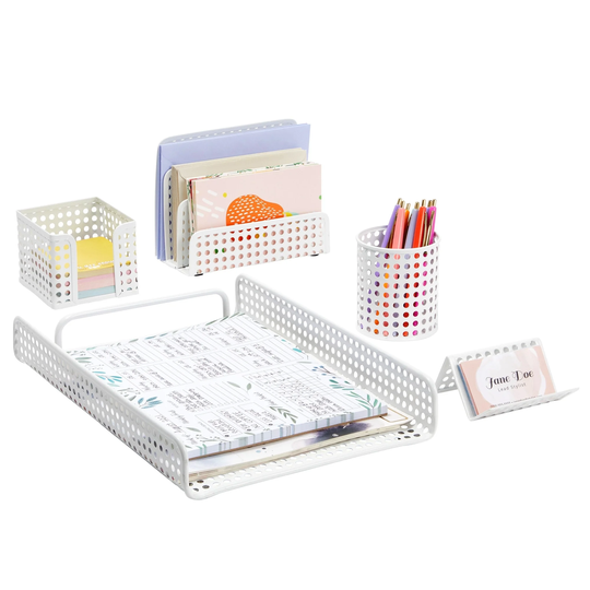 5-Piece White Desk Organizers and Accessories Set, Home Office Decor for Women