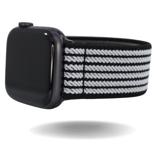 Elastic Watch Band For Apple - All Series | Models 1 8, Se, Ultra Black White Textured Stripes Minimal