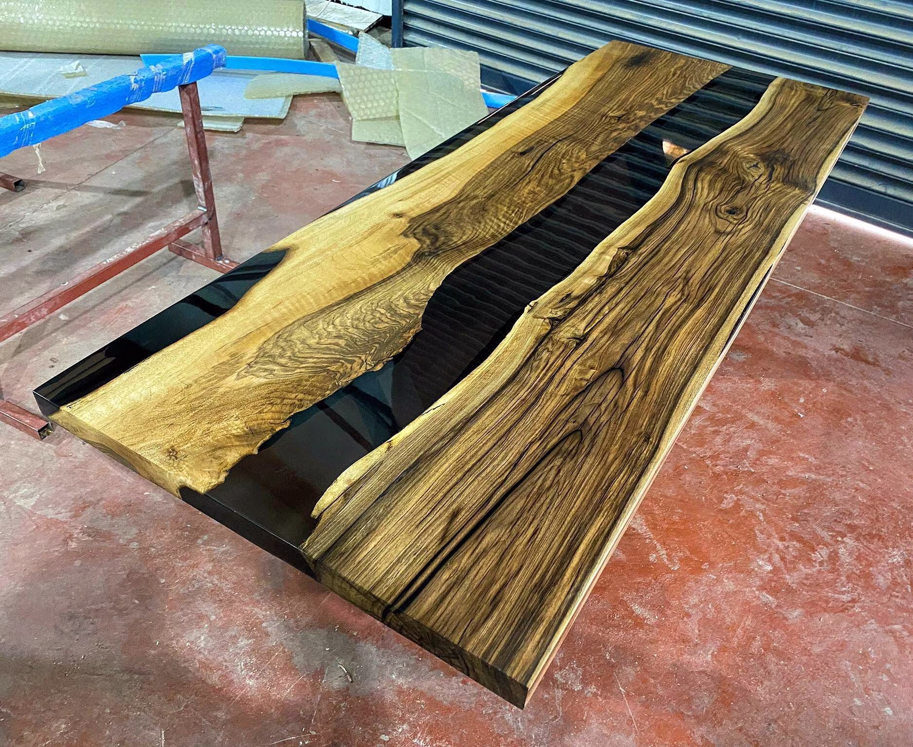 Epoxy Table, Walnut Smoke Gray Resin Table, Made To Order Luxury Dining Center