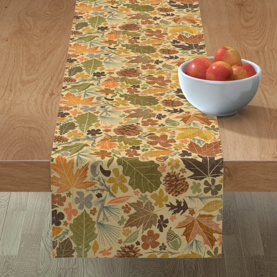 Fall Trees Table Runner - Foliage Favorites By Dacha Dreamland Flowers Leaves Forest Leaf Cotton Sateen Spoonflower
