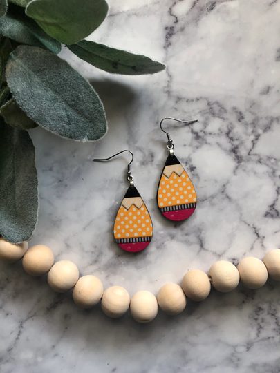 Teacher Earrings, Pencil Gift, Back To School Polka Dot Earrings