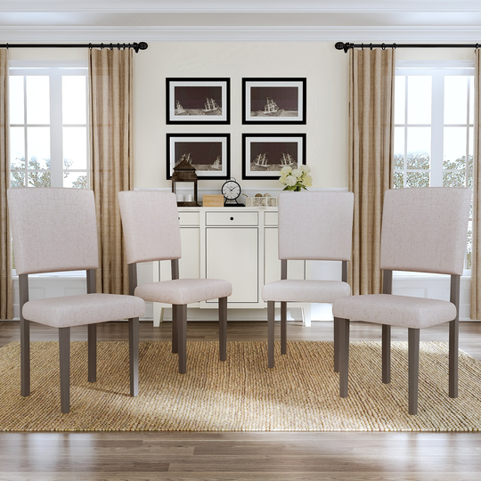 Mid-Century Wood Upholstered Dining Chairs with Solid Rubber Wood Legs and Foam-Filled Cushion, Set of 4