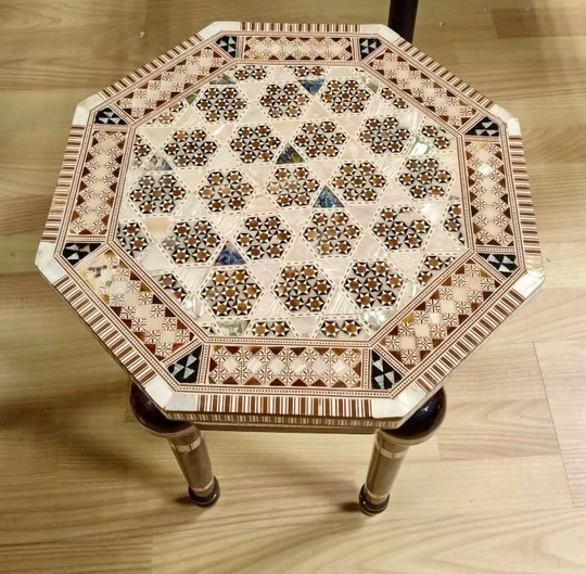 Egyptian Inlaid Mother Pearl Wood Table Octagon 12" Diameter X 18" High. | 2 Design Available Please Specify