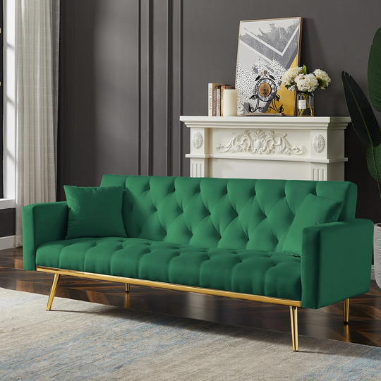 Green Convertible Folding Futon Sofa Bed , Sleeper Sofa Couch for Compact Living Space
