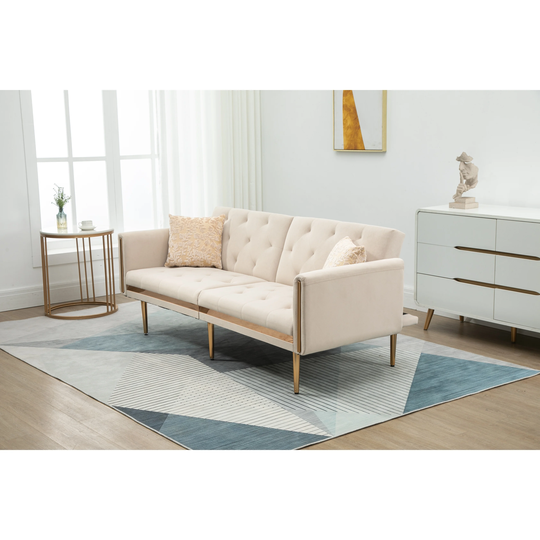 Modern Loveseat Sofa Velvet Convertible Futon Sofa & Sofa Bed Comfort Upholstered Accent Sofa with Metal Feet Support
