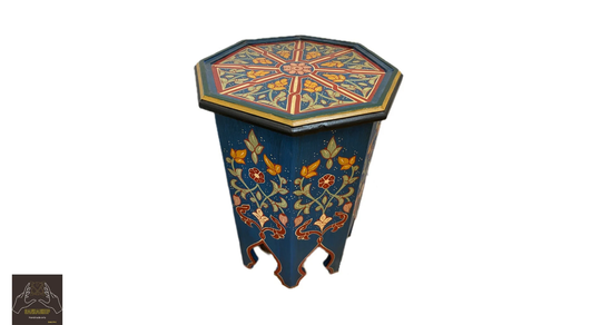 New 2022 Octagonal Table, Summer Blue Painted Wood Moroccan Design Lovely Hand Hand-Painted Table