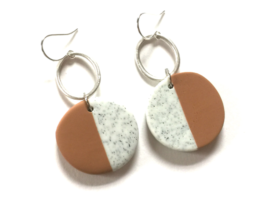 Color Block Polymer Clay Earrings Dangle Circle Silver Hoops Statement Jewelry Unique Minimalist Geometric Drop Earring Colorful