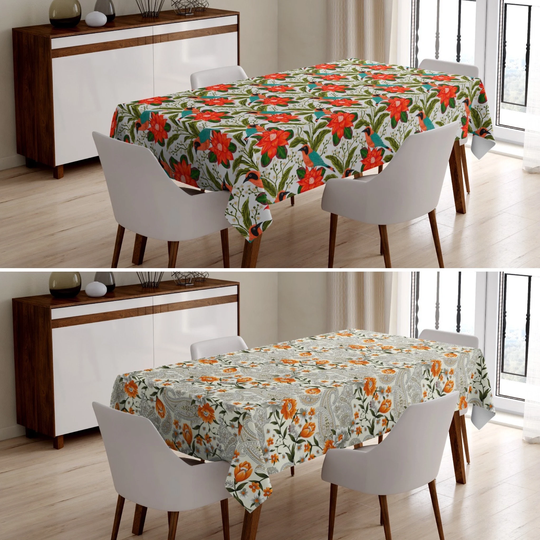 Floral Tablecloth, Red & Orange Table Cover, Flower Home Textile, Plant Kitchen Linens, Christmas Gift, Gift For New House