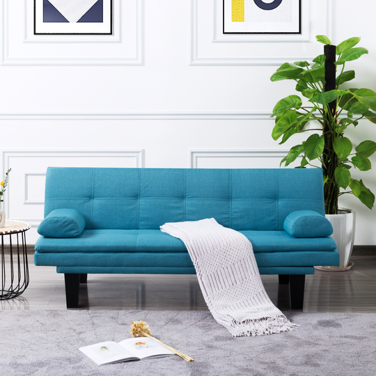 63.4" Tufted Futon Sofa Bed Wiht 2 Arm Cushions, Modern Convertible Futon Sleeper Sofa & Chaise, Perfect for Small Spaces