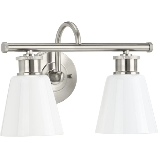 Ashford Collection 2-Light Brushed Nickel Opal Glass Farmhouse Wall Light