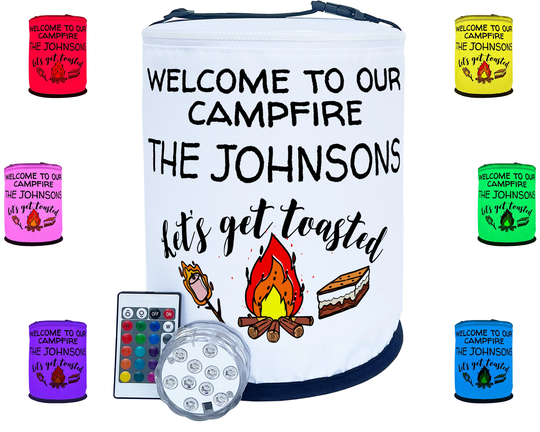 Personalized Color Changing Camping Lantern, Welcome To Our Campfire With Your Additional Custom Text, Led Camp Light Remote