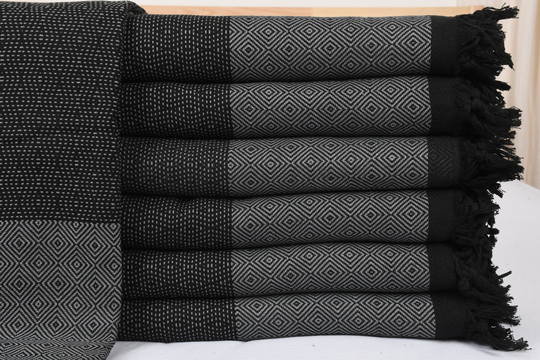 Turkish Blanket, Sofa Diamond 79x99 Inches Bed Cover, Picnic Bedcover, Dark Gray Decor Throw, Camping Bedspread