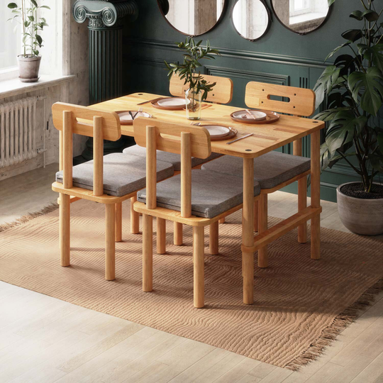 Dining Table & Chairs Set Of 4 - Demontha, Farmhouse Set, Minimalist Kitchen