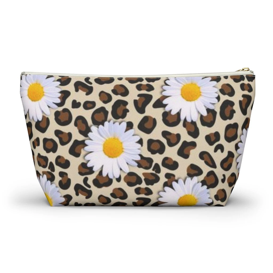 Leopard Print & Daisies Pouch, Cosmetic Bag, Pencil Case