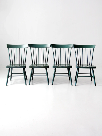 Vintage Painted Pine Dining Chairs Set Of 4