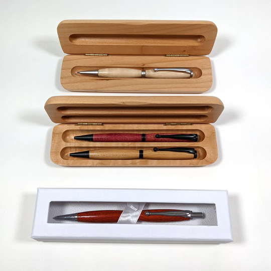 Curly Maple/Regular Wooden Hard-Case Gift Box For Pens Or Pencils - Single Double Holder Personalized Monogram Inscriptions