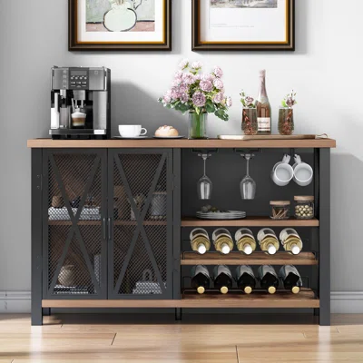 Taushif 47.2" W Sideboard w/ Removable Wine Rack, Multi-Function Wine Cabinet for Liquor and Glasses