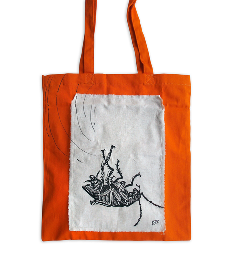 Canvas Printed Tote Bag "Quarantine", Linocut Bag, Insect Cockroach Beetle, Graphic, Authorized Handmade Ptint