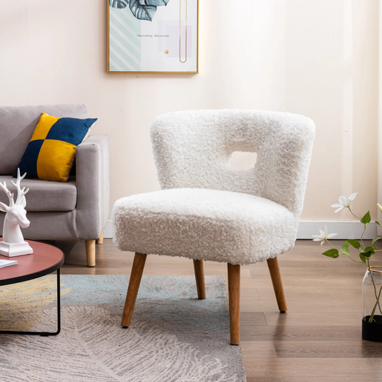Accent Chair Lambskin Sherpa Upholstery Open Back Chair for Living Room Bedroom