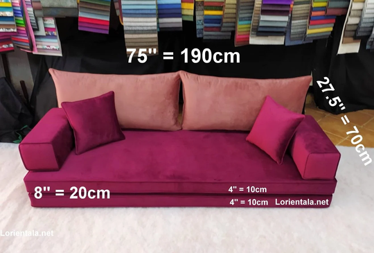 Velvet 8'' Thick Floor Seating Sofa Turkish Arabic Living Room, Oriental Moroccan Home Decor Couch, Cushion Pillow, Yoga Meditation Floor Bed