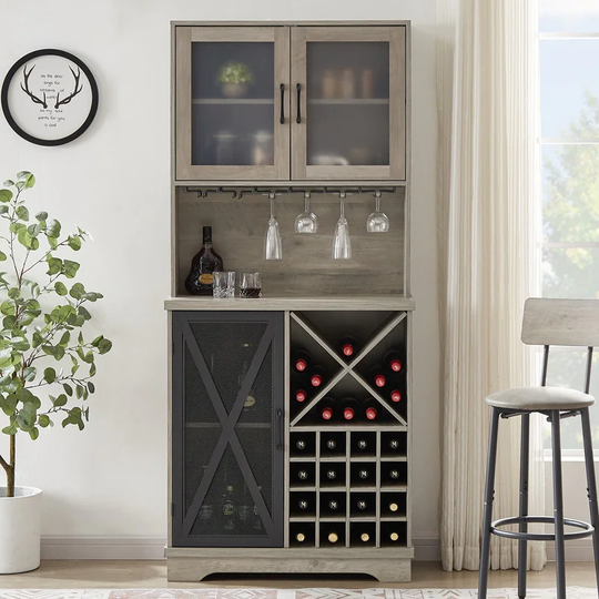 Kitchen Wine Cabinet Sideboard Storage Bar Cabinet with Wine Glass Holder and Wine Bottle Storage