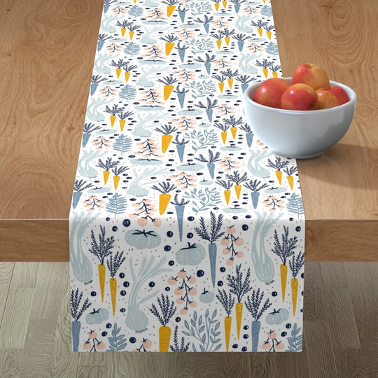 Pastel Veggies Table Runner - My Little Garden By Scarlet Soleil Modern Botanical Pale Blue Cotton Sateen Spoonflower