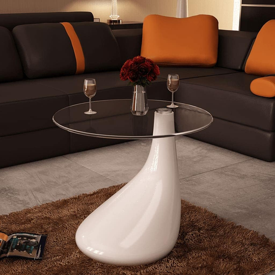 vidaXL Coffee Table with Round Glass Top High Gloss