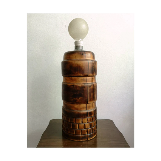 Rare Brutalist Table Lamp By Yugoslav Architect Dusan Dzamonja // Timber Made in Yugoslavia 1970S