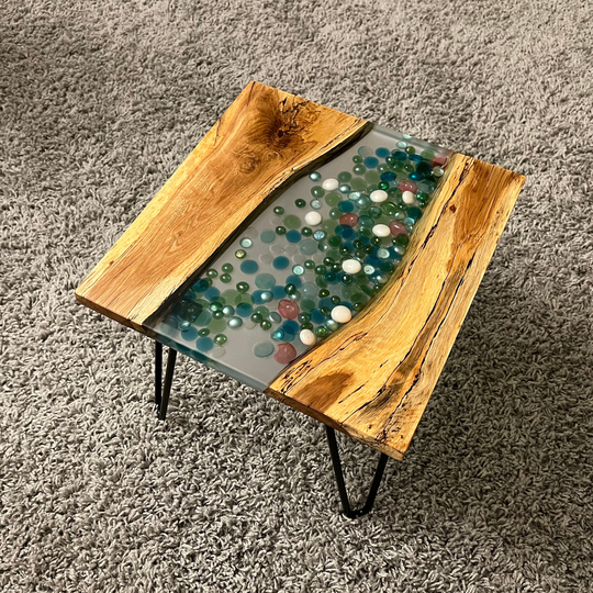 Epoxy Live End Table/Side Rocks Mosaic Natural Edge Coffee Pedestal Nightstand Hourglass