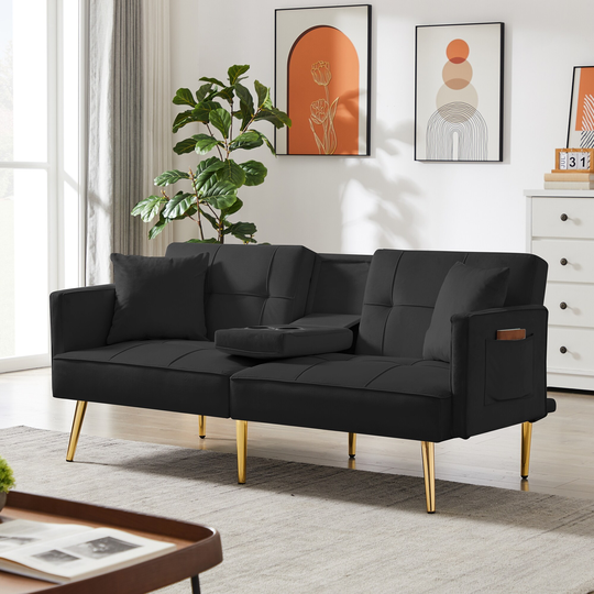 Velvet Accent Loveseat with Adjustable Back,Convertible Sofa Bed - 69" x 31"x 30"