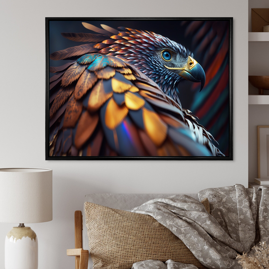 Designart 'Macro Colorful Feather Eagle VI' Animals Framed Canvas Art Print
