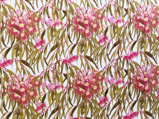 Pink Gum Flower Blooming Ivory Floral Quilting Cotton Fabric By 1/2 Yard Or Fat Quarter, Australian Native Leaves