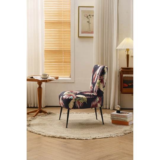Flower Patterning velvet fabric farmhouse slipper chair accent chair with black metal legs