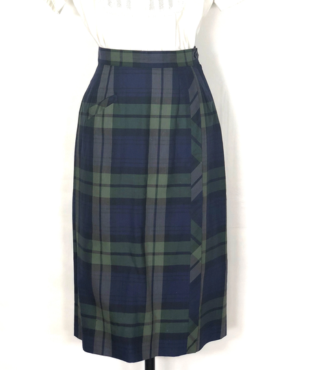 1960S Plaid Skirt - Small Blue & Green Pencil in Beautiful Cool Colors