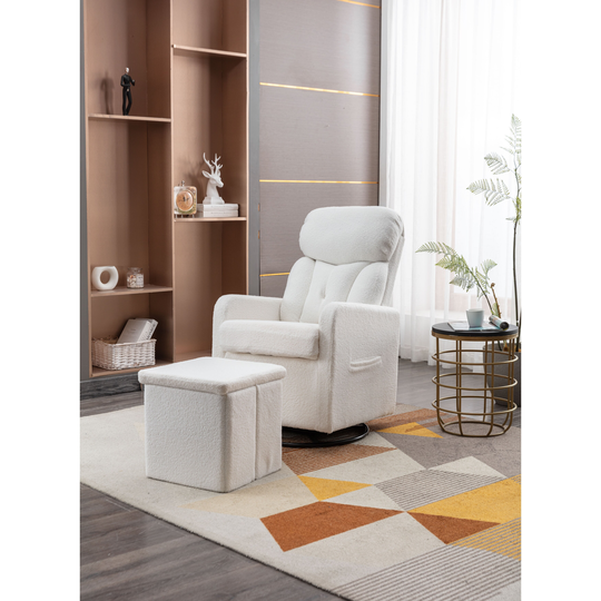 Teddy Swivel Chair Rocking Chair With Ottoman Footrest,White