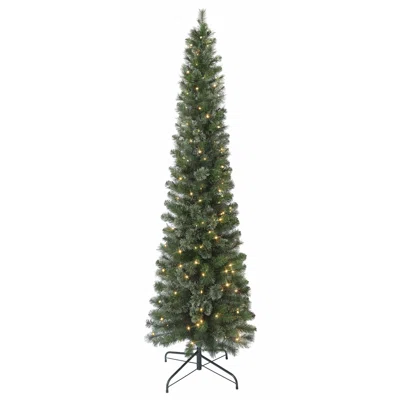 7.5' H Slender Green Realistic Artificial PVC Pine Cashmere Christmas Tree with 200 LED Lights