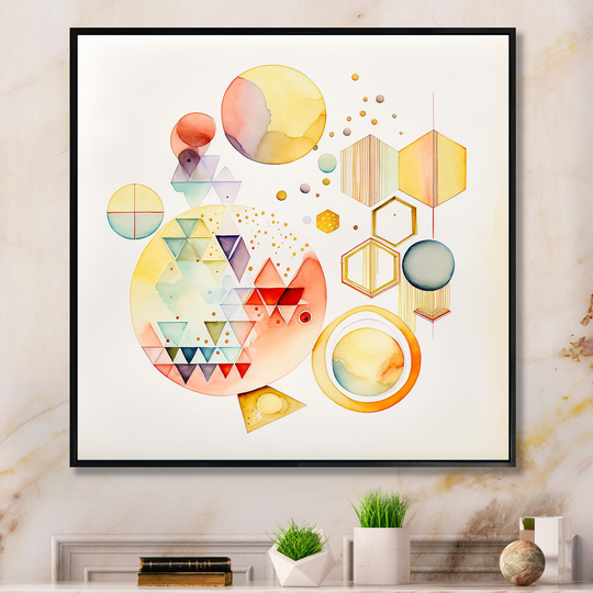 Designart 'Multi-Color Multi Shape Abstract I' Modern Framed Canvas Art Print