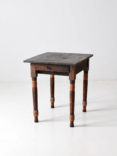 Antique Primitive End Table With Drawer