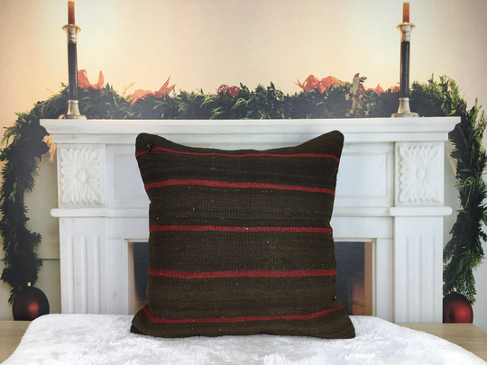 Kitchen Chair Pillow, Seating Decor Navy Green Kilim Cover, Pillow Stripe, Floor 20x20 2912