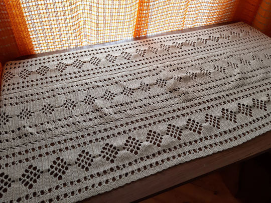 Vintage Crochet Cotton Table Runner, Topper, Dressing, Beige Vintage Textile | E17