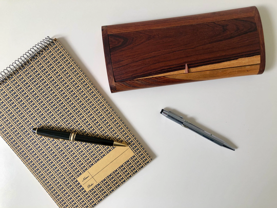 Vintage Hand Made Acacia Wood Trinket/Jewelry Pencil Box