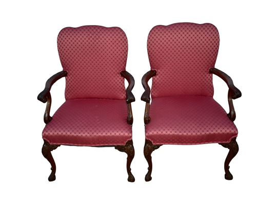 Vintage Quality Pair Of Regency Style Carved Mahogany Accent Chairs
