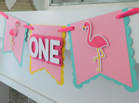 Pink Flamingo High Chair Banner, Party Decorations, Birthday Banner