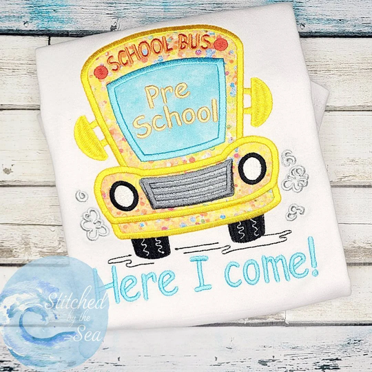 School Bus Shirt/ Girls Back To Shirt, Pencil Embroidered Outfit, Monogram