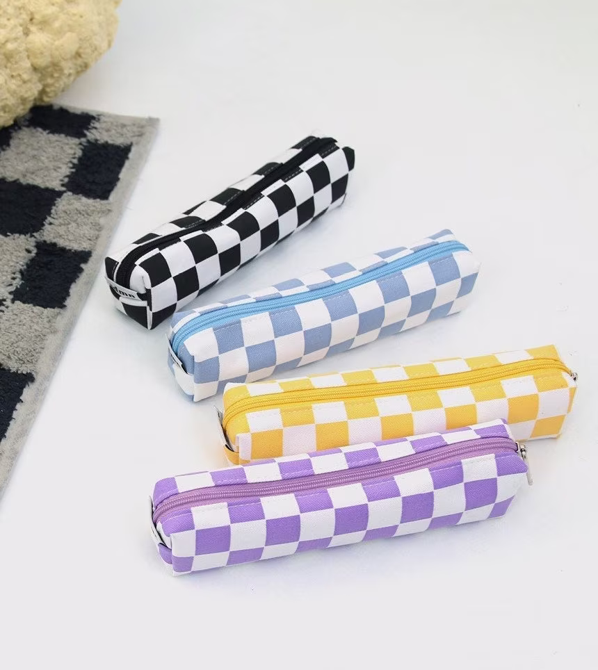 Checkerboard Pencil Case [4Colors]/Pen Case Pouch Zipper Makeup Pouch, Bag School Supplies Office