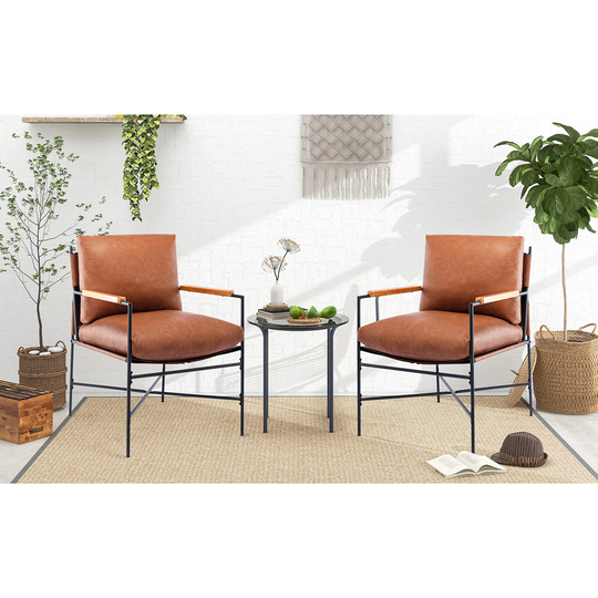 Faux Leather Porch Chair, Accent Chair with Thick Padded Backrest