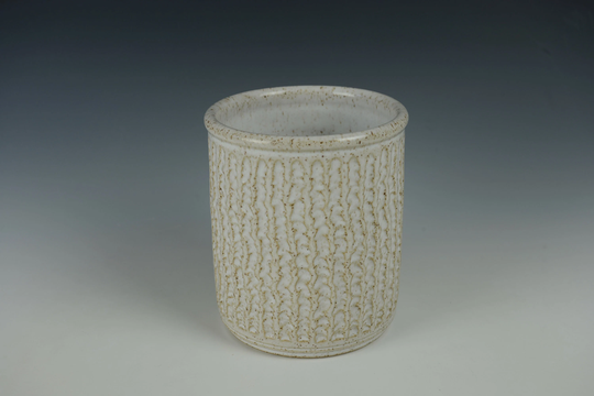 Fluted Speckled White Utensil Holder, Ceramic Pencil Holder - Handmade Stoneware Pottery By Douglas Bechler Uh42
