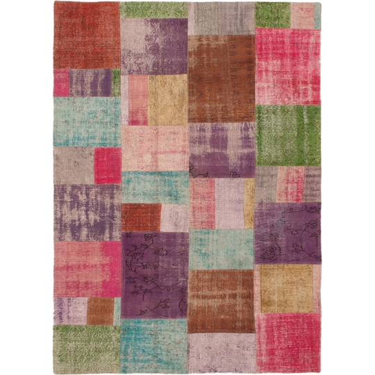 Hand-knotted Color Patchwork I Multi Color Wool Rug - 6'6" x 9'11"