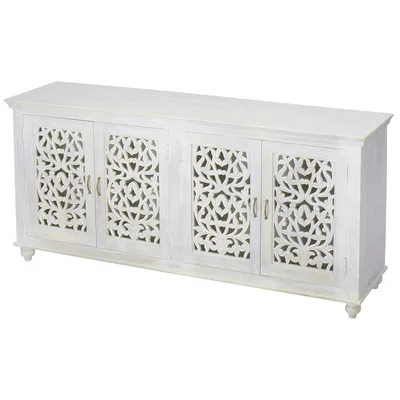 80 Inch White Sideboard Hand Carved Buffet Storage Solution Luna Collection
