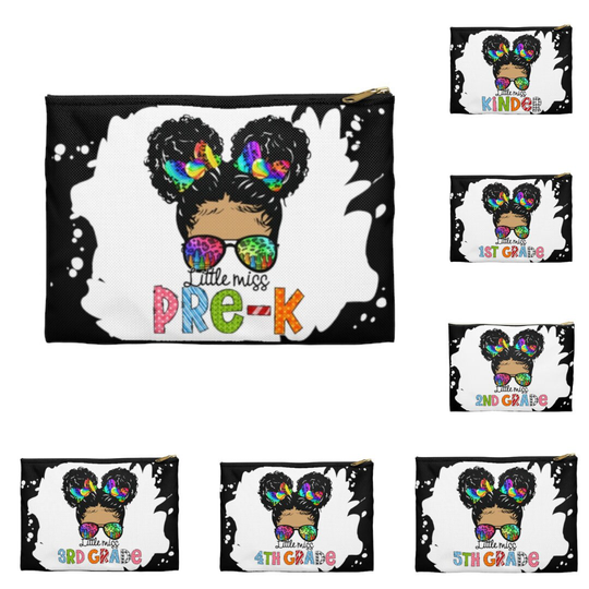 African American Girl Little Miss Pre-K To 5Th Grade Pencil Case| Pouch| Zipper Pouch| School Supplies| Gifts For Her| Black